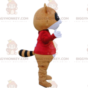 Bruine en witte wasbeer BIGGYMONKEY™ mascottekostuum met rode