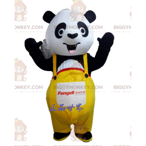 BIGGYMONKEY™ Maskotdräkt Svartvit panda med gul overall -
