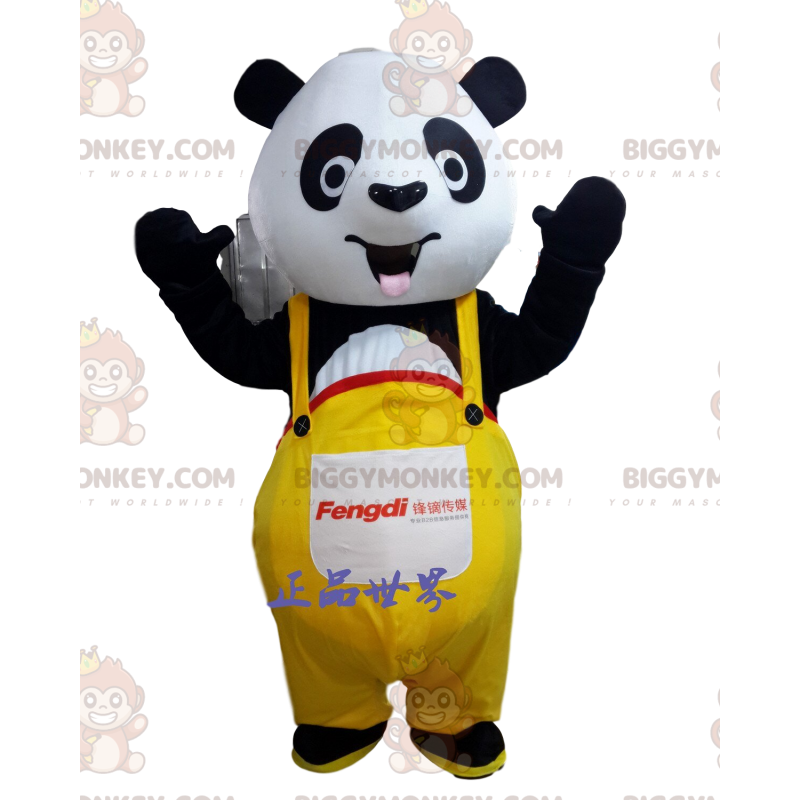 BIGGYMONKEY™ Maskottchenkostüm Schwarz-weißer Panda mit gelber