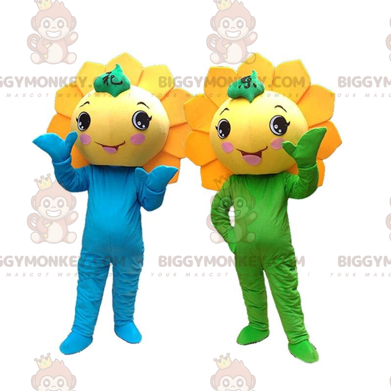 Duo de mascottes BIGGYMONKEY™ de fleurs jaunes, costumes de