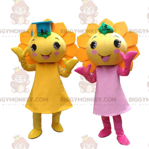 2 mascote de flores amarelas do BIGGYMONKEY™, fantasias de