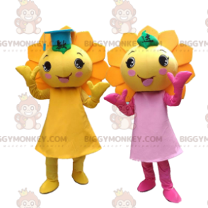 2 mascote de flores amarelas do BIGGYMONKEY™, fantasias de