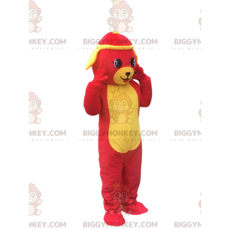 Costume da mascotte BIGGYMONKEY™ cane rosso e giallo, costume