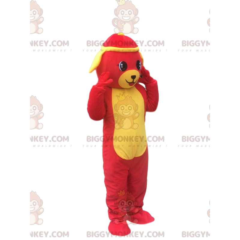 Costume de mascotte BIGGYMONKEY™ de chien rouge et jaune