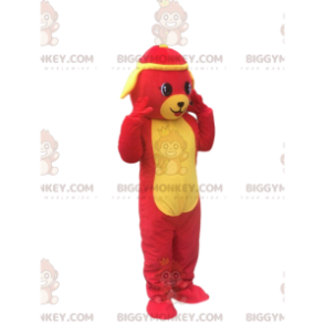 Rød og gul hund BIGGYMONKEY™ maskotkostume, farverigt