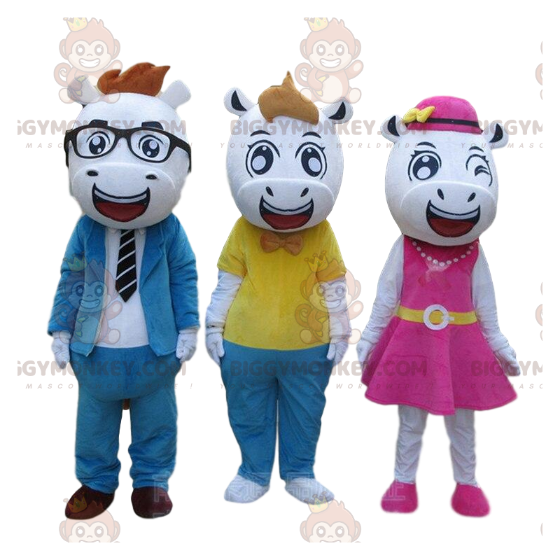 3 mascotes de vaca muito elegantes do BIGGYMONKEY™, 3 fantasias