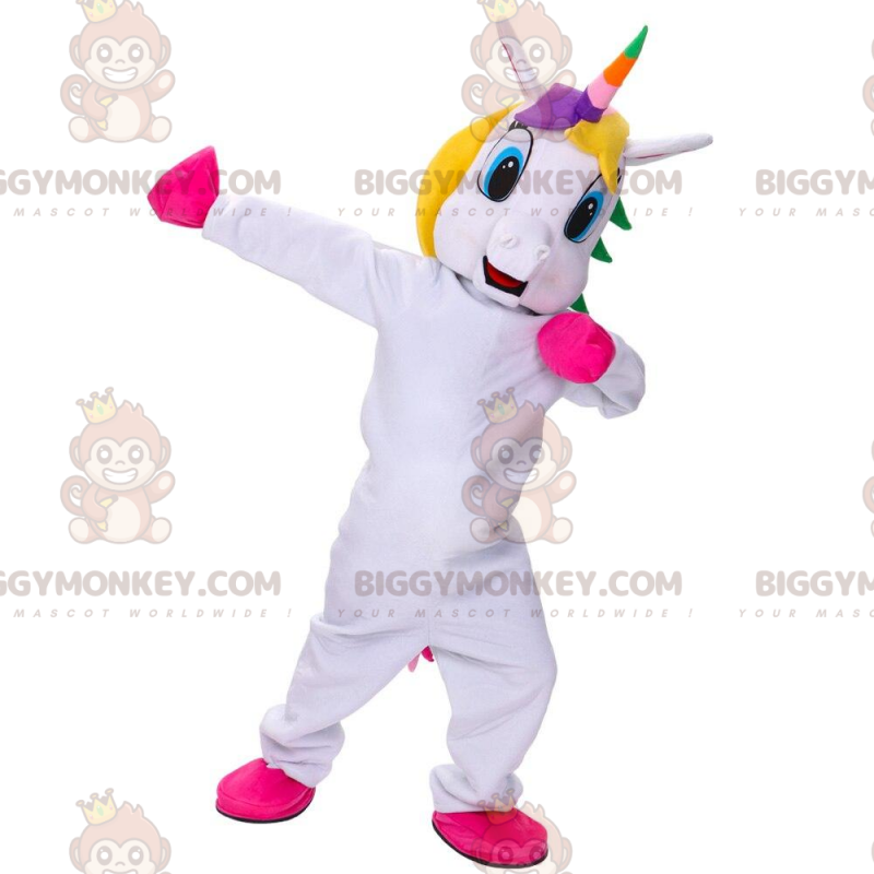 Costume de mascotte BIGGYMONKEY™ de licorne blanche avec une