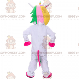 Traje de mascote de unicórnio branco BIGGYMONKEY™ com juba