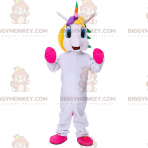 Disfraz de mascota Unicornio blanco BIGGYMONKEY™ con melena