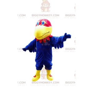 Disfraz de mascota BIGGYMONKEY™ loro azul y rojo, disfraz de