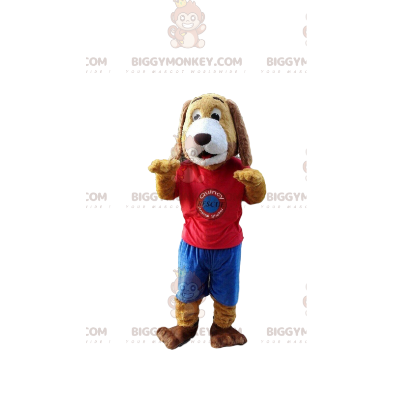 Bruine en witte hond BIGGYMONKEY™ mascottekostuum met