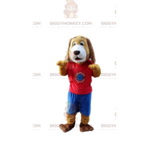 Costume de mascotte BIGGYMONKEY™ de chien marron et blanc avec