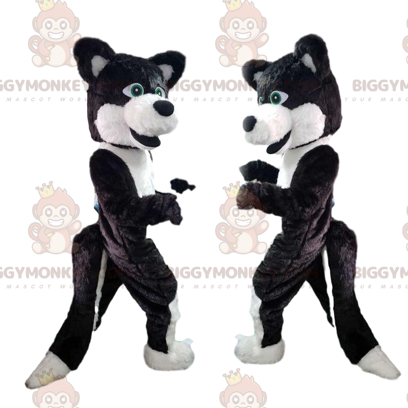 Στολή μασκότ BIGGYMONKEY™ ασπρόμαυρο σκύλο, στολή σκύλου λύκου