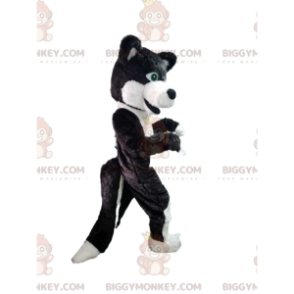 BIGGYMONKEY™ maskotdräkt svart och vit hund, kostym för