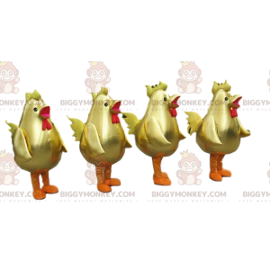 4 BIGGYMONKEY™s mascot golden roosters, big golden hens