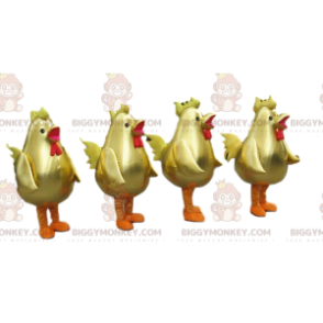 4 BIGGYMONKEY™s mascot golden roosters, big golden hens