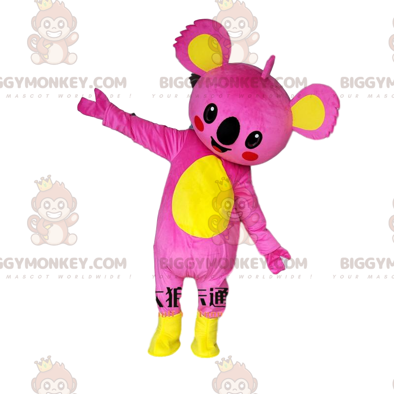 BIGGYMONKEY™ roze en geel koala-mascottekostuum, kleurrijk