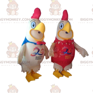 2 giant rooster BIGGYMONKEY™s mascot, farm costumes –