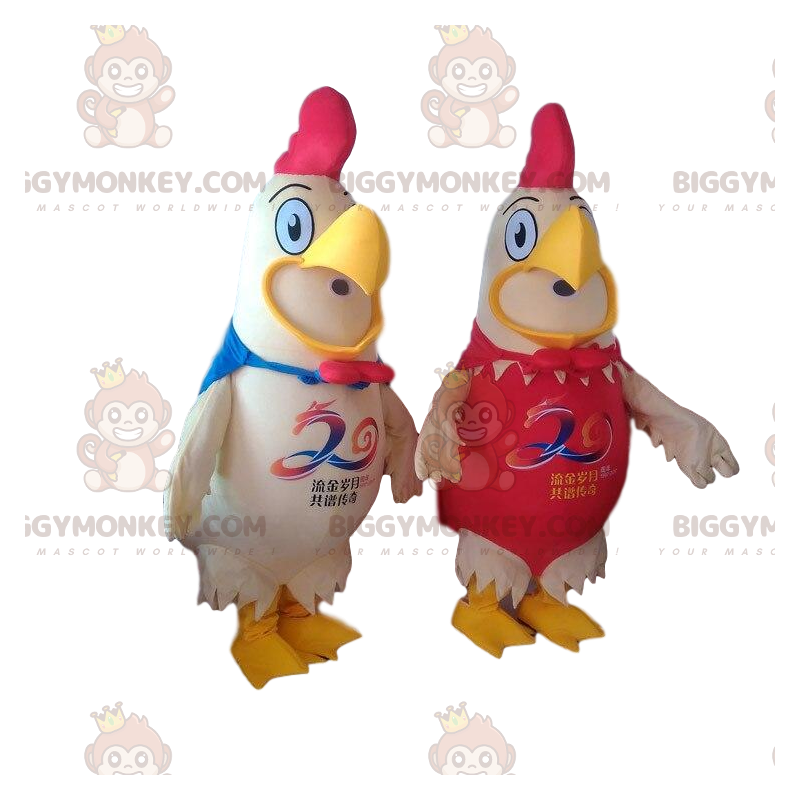 2 mascotte del gallo gigante BIGGYMONKEY™, costumi da fattoria