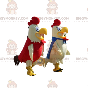 2 BIGGYMONKEY™s mascotte di galli bianchi, blu e rossi, costumi