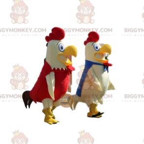 2 BIGGYMONKEY™s mascota de gallos blancos, azules y rojos