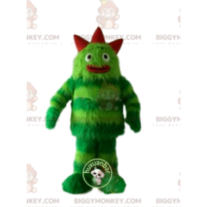 Divertido y peludo disfraz de mascota del monstruo verde