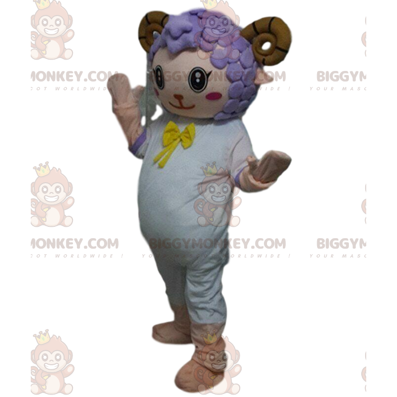 BIGGYMONKEY™ Costume da mascotte Pecora bianca, capra con corna