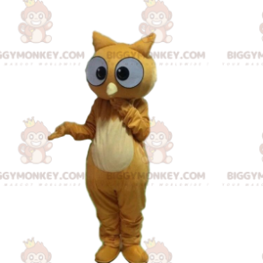 BIGGYMONKEY™ maskottiasu hämmästyneen näköinen ruskea pöllö