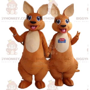 2 mascote BIGGYMONKEY™ de cangurus marrons e brancos com olhos