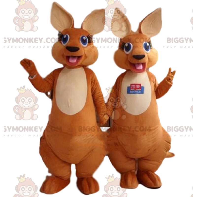 2 BIGGYMONKEY™ mascotte di canguri marroni e bianchi con occhi