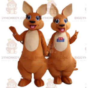 2 mascote BIGGYMONKEY™ de cangurus marrons e brancos com olhos