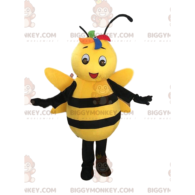 Traje de mascote BIGGYMONKEY™ abelha amarela e preta, fantasia