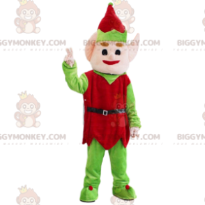 Costume da mascotte da elfo di Natale rosso e verde