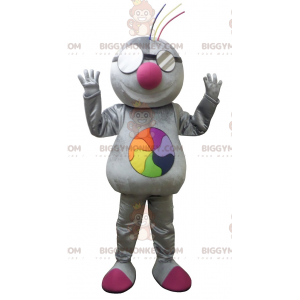 Metallic gray BIGGYMONKEY™ mascot costume for a techno vibe –