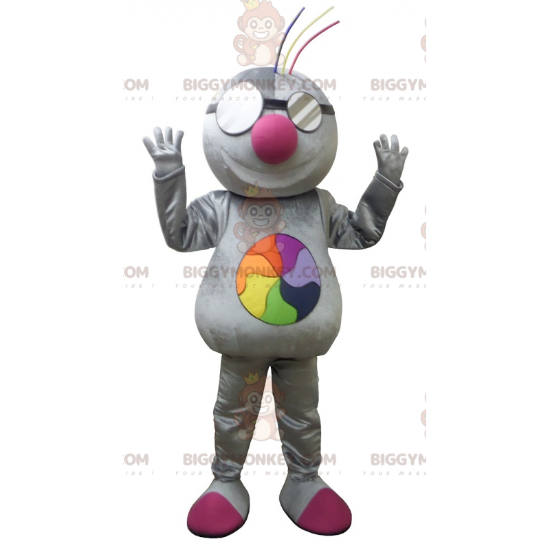 Metallic gray BIGGYMONKEY™ mascot costume for a techno vibe –