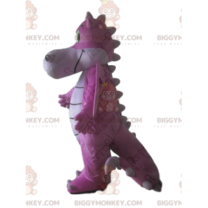 BIGGYMONKEY™ pink dragon mascot costume, giant pink dinosaur