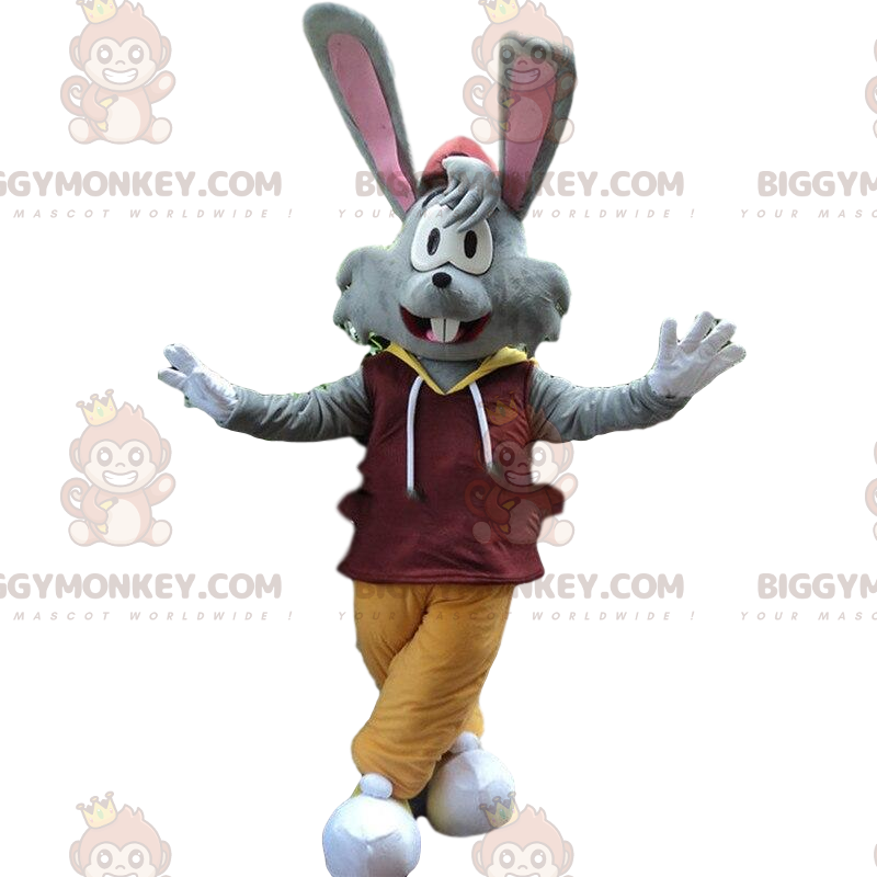 BIGGYMONKEY™ Maskottchenkostüm grauer Hase mit großen Ohren