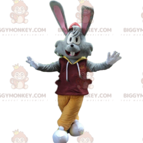 BIGGYMONKEY™ maskotdräkt grå kanin med stora öron, kanindräkt -