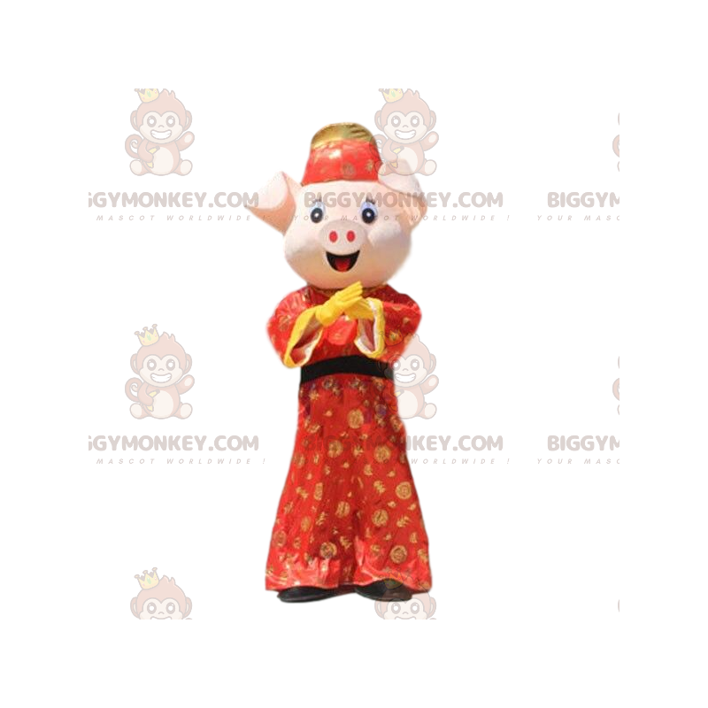 Traje de mascote de porco BIGGYMONKEY™ vestido com roupa