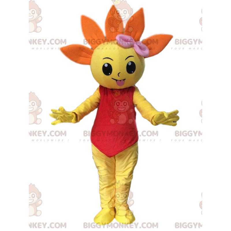 Fantasia de mascote BIGGYMONKEY™ de flor gigante laranja e