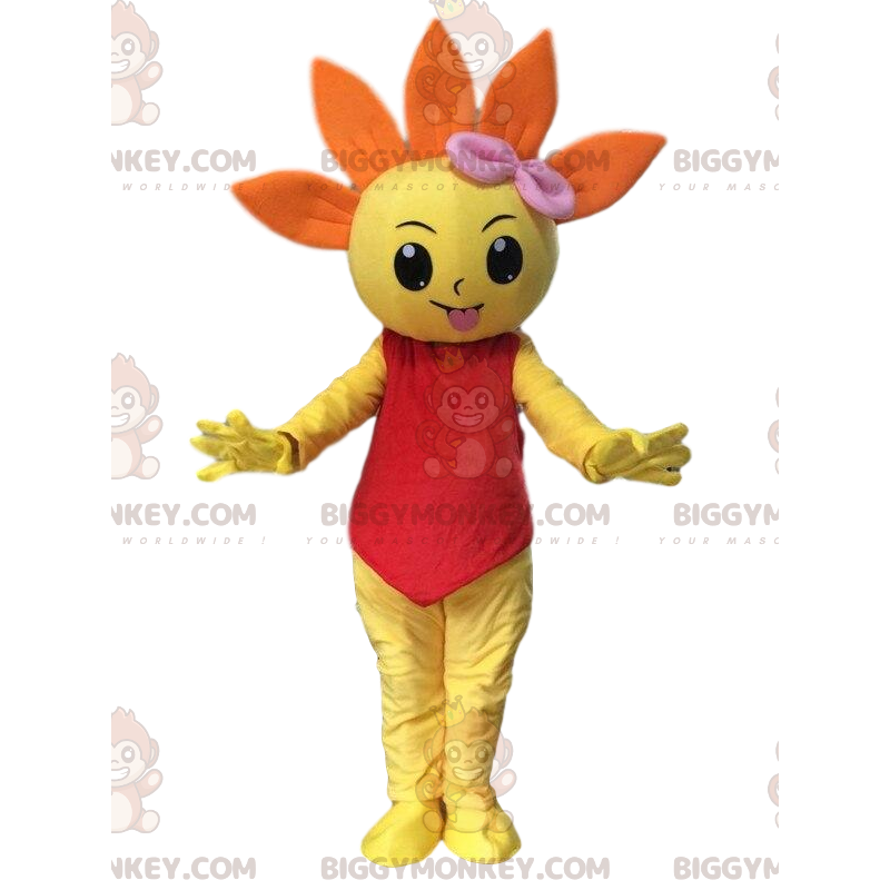 Orange and yellow giant flower BIGGYMONKEY™ mascot costume