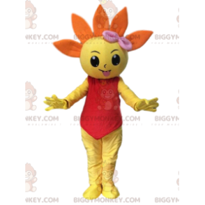 Costume mascotte BIGGYMONKEY™ fiore gigante arancione e giallo
