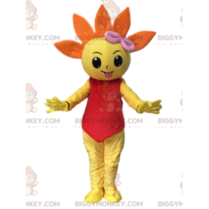 Fantasia de mascote BIGGYMONKEY™ de flor gigante laranja e