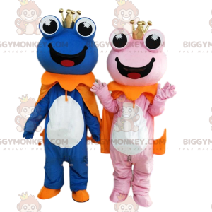 2 BIGGYMONKEY™-maskotti sinistä ja vaaleanpunaista sammakkoa