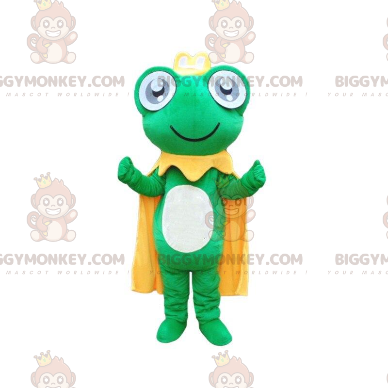 Kostium maskotki zielonej żaby BIGGYMONKEY™ z żółtą peleryną i