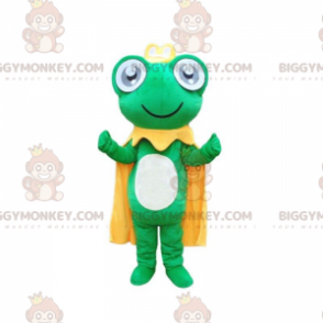 Kostium maskotki zielonej żaby BIGGYMONKEY™ z żółtą peleryną i