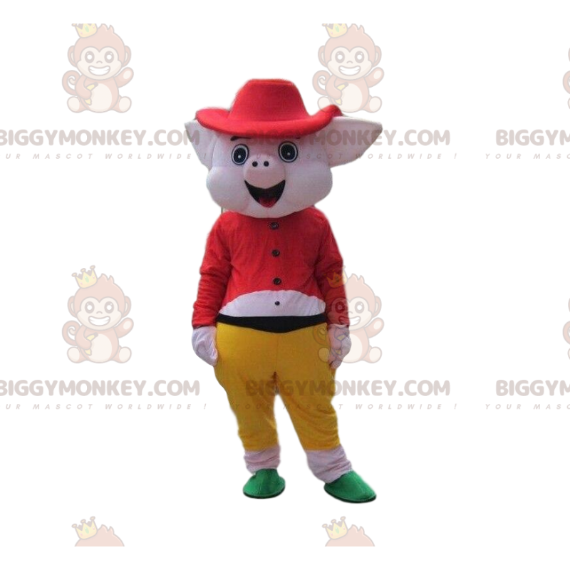 Costume de mascotte BIGGYMONKEY™ de cochon rose tout habillé