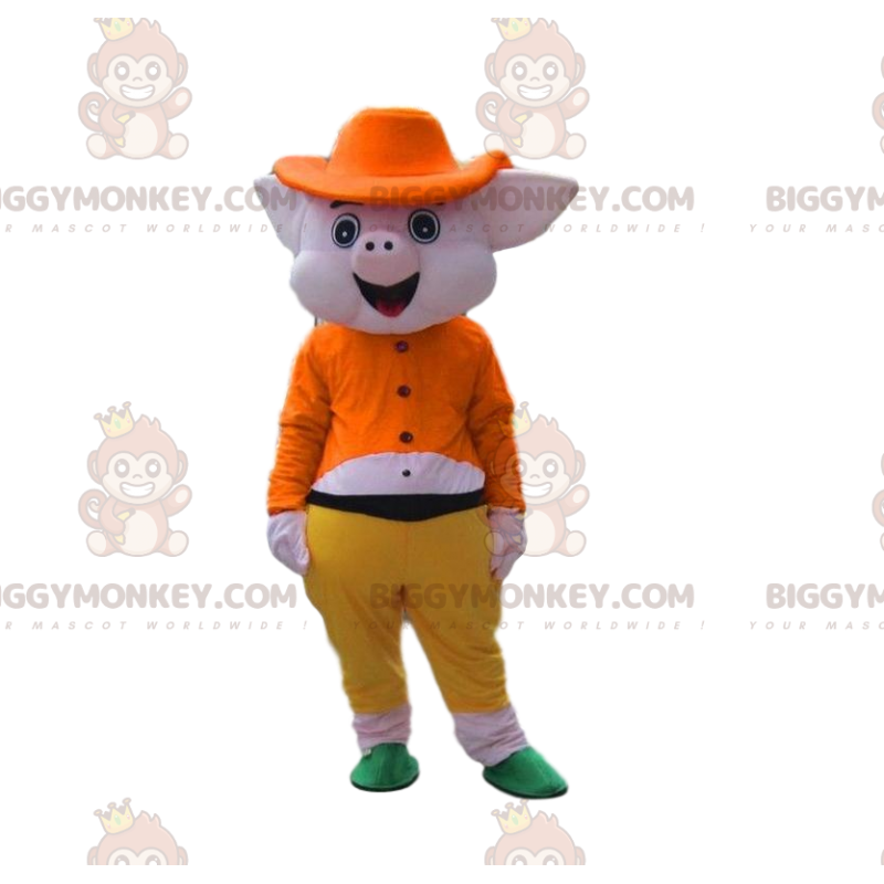 Fantasia de mascote de porco rosa BIGGYMONKEY™ toda arrumada