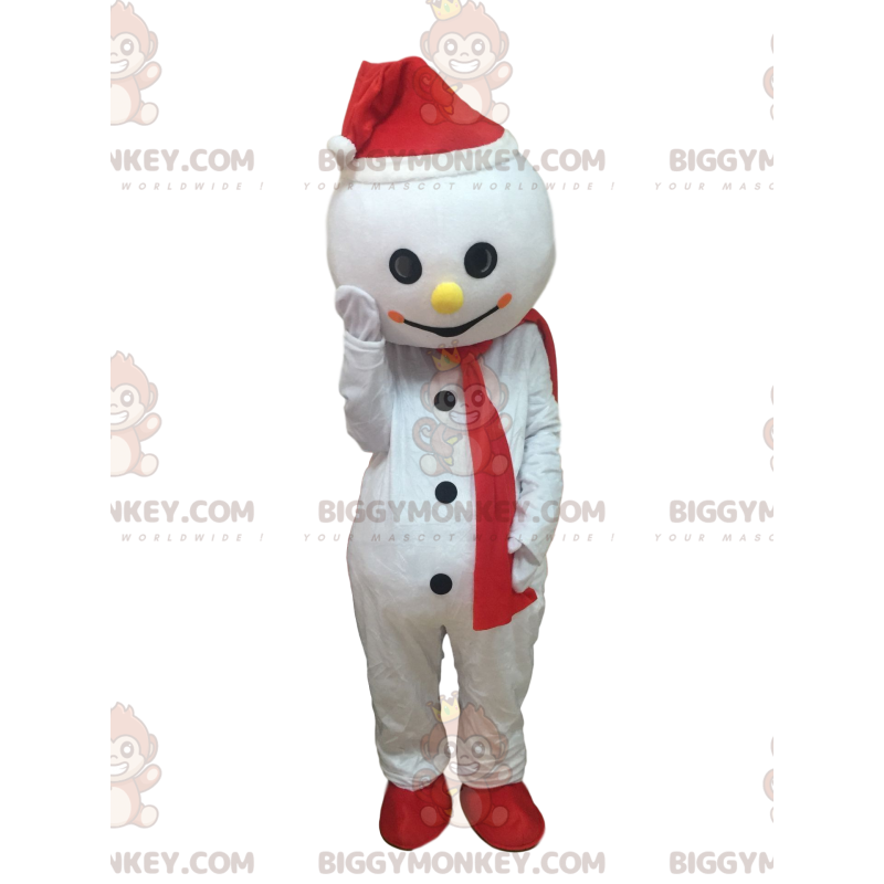 BIGGYMONKEY™ White Snowman Mascot Costume with Hat and Scarf –