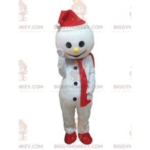 BIGGYMONKEY™ White Snowman Mascot Costume with Hat and Scarf –